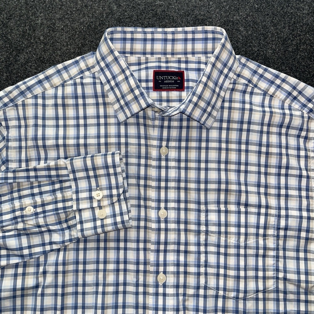 UNTUCKit Shirt Mens Medium Blue‎ Plaid Long Sleeve Button Up Nylon